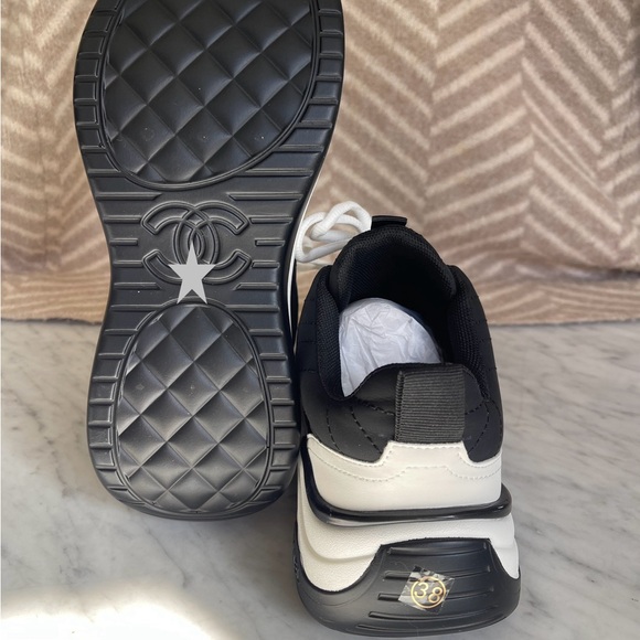 Black and White Quilted Trainer Sneakers - Picture 3 of 4